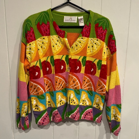 Vintage Sweaters - Vintage Beaded Fruits Cardigan